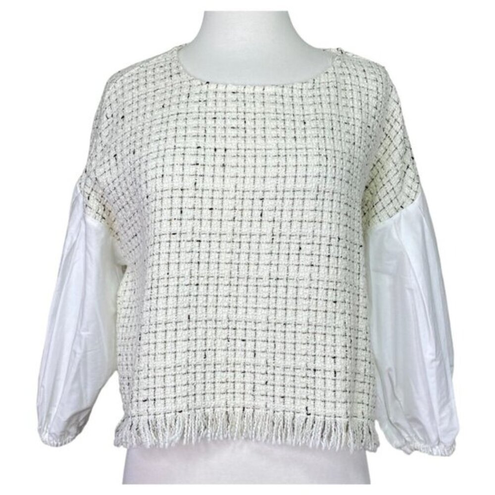 Zara Tweed Layered Sweater Balloon Sleeve Size Medium